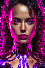painting of a beautiful girl in a magenta suit, viva magenta color