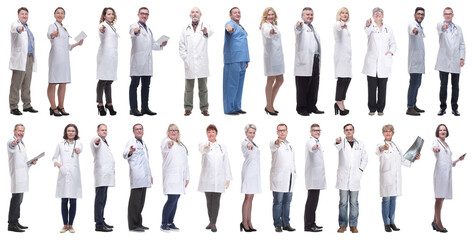 group of doctors in full length isolated on white