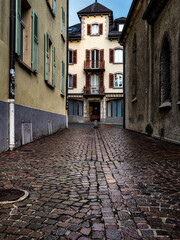 Old medieval city Sion in Switzerland, street view, winter