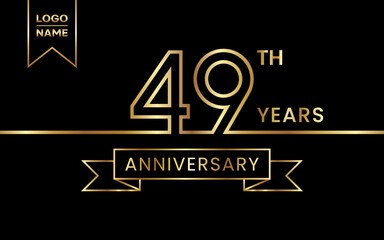 49th Anniversary template design with gold color for celebration event, invitation, banner, poster, flyer, greeting card. Line Art Design, Logo Vector Template