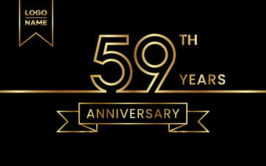 59th Anniversary template design with gold color for celebration event, invitation, banner, poster, flyer, greeting card. Line Art Design, Logo Vector Template