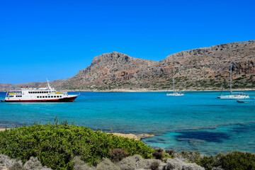 Fährschiff an der Bucht von Balos in Kreta, Griechenland
