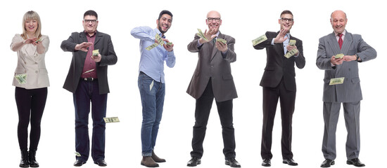 Fototapeta na wymiar group of successful people holding money in hand isolated