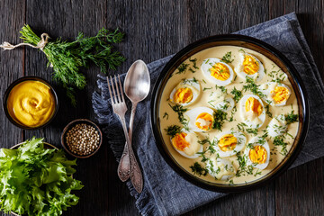 Senfeier, hard boiled eggs in creamy mustard sauce