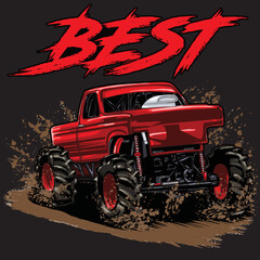 Mega Truck racing splash isolated on black background, for graphic design, screen print, DTG, DTF, poster and business elements. © wendy