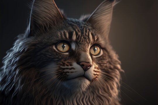 A realistic portrait of a cat, with its fur and eyes depicted in great detail Generated IA