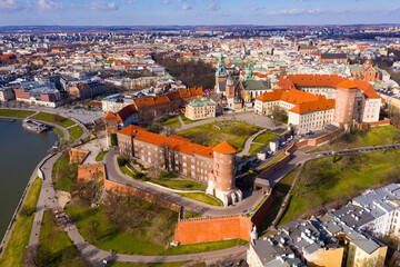 Fototapeta na wymiar Aerial view of Wawel Castle landmark of Krakov, Poland