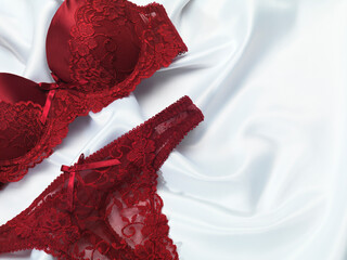 Red Lacy Underwear on Silky Fabric
