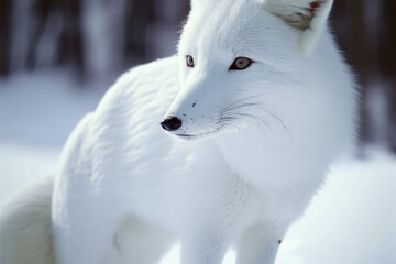 Obraz premium White Fox in winter forest, Generative AI