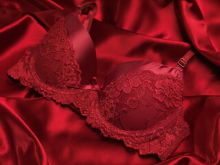 Red Lacy Bra on Silky Fabric