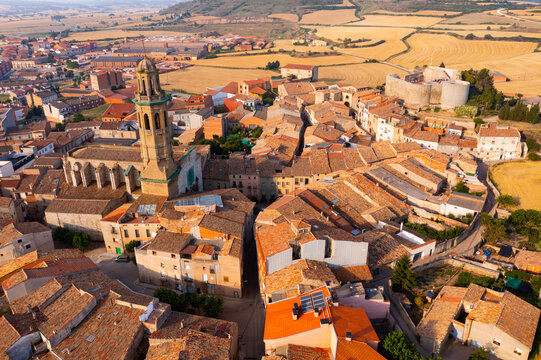 Aerial view of Calaf town, municipality in northeastern Spain, province of Catalonia
