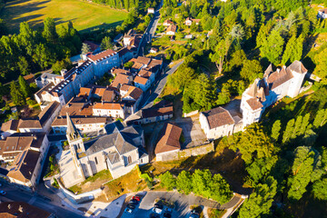 Aerial view of Chateau L'eveque commune in the Dordogne department in Nouvelle-Aquitaine, France