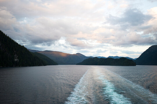 The wake of the M/V Columbia leaves a temporary path through the Inside Passage, Alaska.