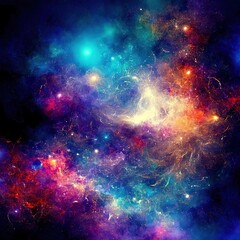 Obraz na płótnie Canvas Space background with stardust and shining stars. Realistic colorful cosmos with nebula and milky way. Galaxy backdrop. Beautiful outer space. Infinite universe. illustration. Generative AI.