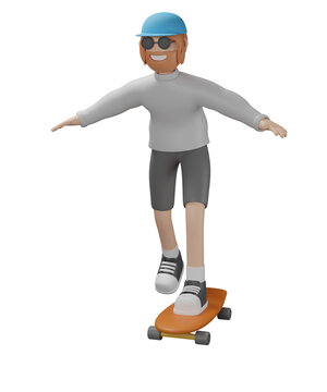 3d render illustration of man playing skateboard