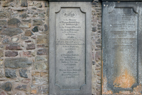 Wall mounted gravestone for Thomas Riddell in Greyfriars Kirkyard, inspiration for Tom Riddle, Voldemort, in the Harry Potter novels by JK Rowling