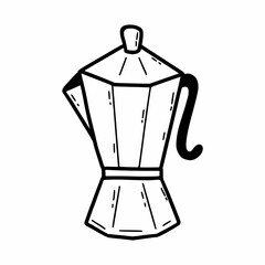 Coffee pot. Hot drink. Vector doodle illustration. Sketch.