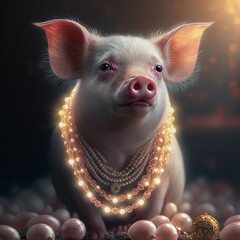 A Pig in Pearls - Do Not Sow Pearls to Swine - obrazy, fototapety, plakaty