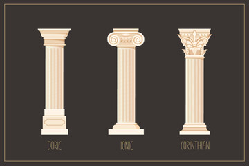 Obraz premium Antique columns set with different styles of greek architecture
