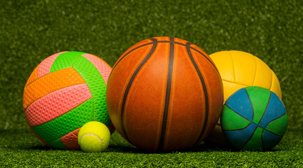 basketball ball on green background