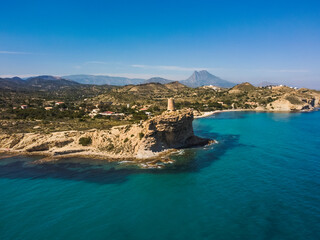 Fototapeta premium Cala beach El Xarco drone view, Villajoyosa, Alicante 
