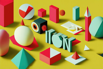 3d abstract geometric bright colors graphics illustration made with Generative AI