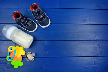 Baby objects on a wood table