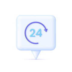 3D Clock icon on Speech Bubble. 24 hours. Passage of time Time-keeping and measurement of time. Time period concept.