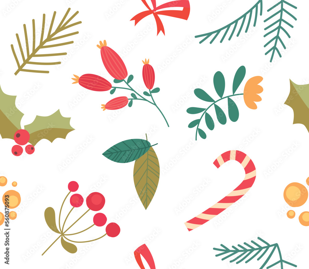 Poster christmas seamless pattern. repeating element for printing on wrapping paper. caramel and branches, 