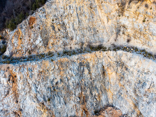 Stone quarry aerial drone side view
