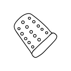 Single hand drawn thimble. Vector illustration in doodle style. Isolate on a white background.