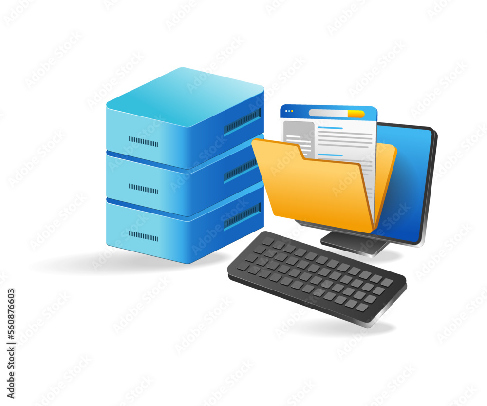Poster Flat 3d concept isometric illustration computer data storage server