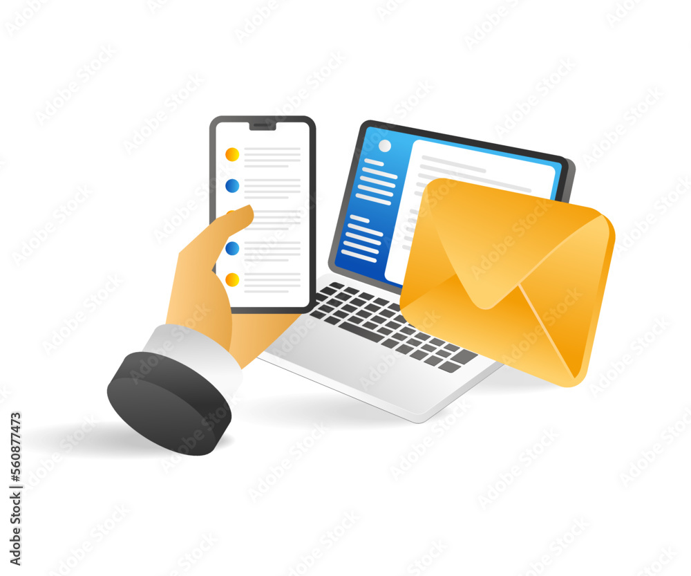 Aufkleber flat 3d concept isometric illustration of reading email message on smartphone