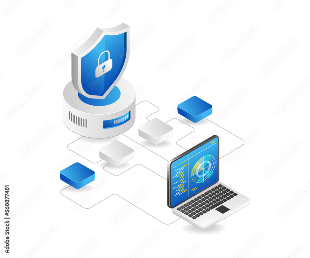 Aufkleber flat 3d concept isometric illustration of security analyst radar network