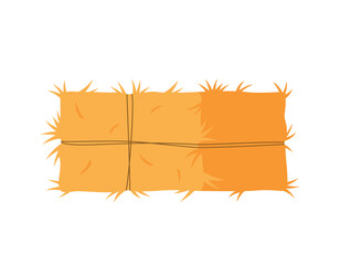 Bale of hay icon. Cubic object with strings. Sticker for social networks and messengers. Natural and organic products, food for horses and cows. Nature and flora. Cartoon flat vector illustration
