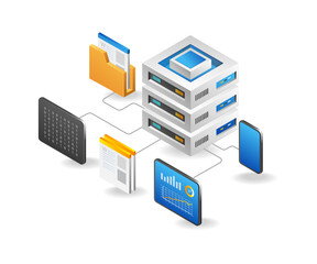 Flat isometric 3d illustration concept of big data storage server