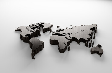 3d illustration world map. Black.