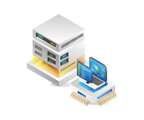 Isometric flat 3d concept illustration of analyst radar control programmer