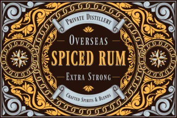 Poster Vintage labels Spiced Rum - ornate vintage decorative label