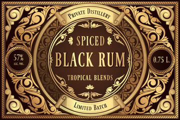 Black Rum - golden ornate retro decorative label