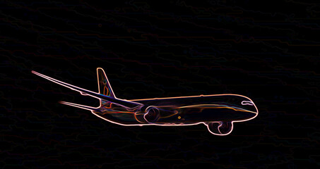 A modern light-effect forming an isolated silhouette of a commercial aircraft