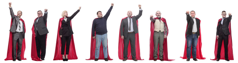 group of people in red raincoat isolated