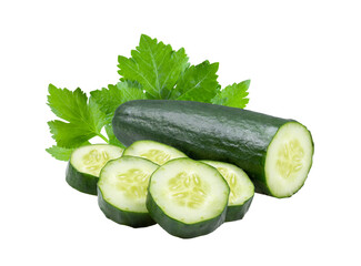 cut green cucumber on transparent png