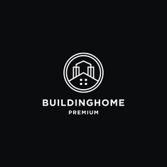 Building home logo illustration vector graphic design in line art style