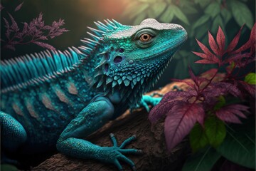 Obraz premium iguana on a branch generative ai