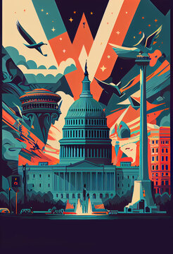 The capitol at Washington DC flat vector multi layers illustration made with Generative AI