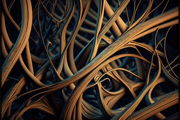 Abstract intricate intertwined wood branches generative ai