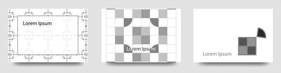 正方形と扇のパターンデザインの　ベクターテンプレートカードセット/背景/壁紙/名刺/メッセージカード