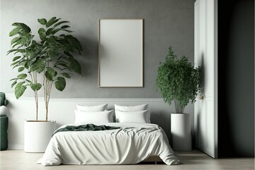 Modern Luxurious interior room bedroom design with green plant. Generative ai