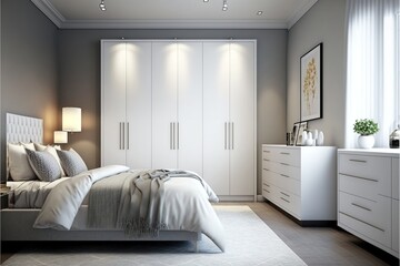 Fototapeta na wymiar Modern white luxurious bedroom interior design. Generative ai